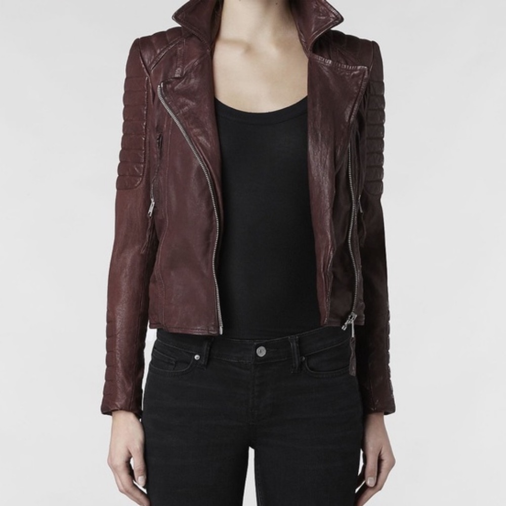 All saints oxblood leather jacket
